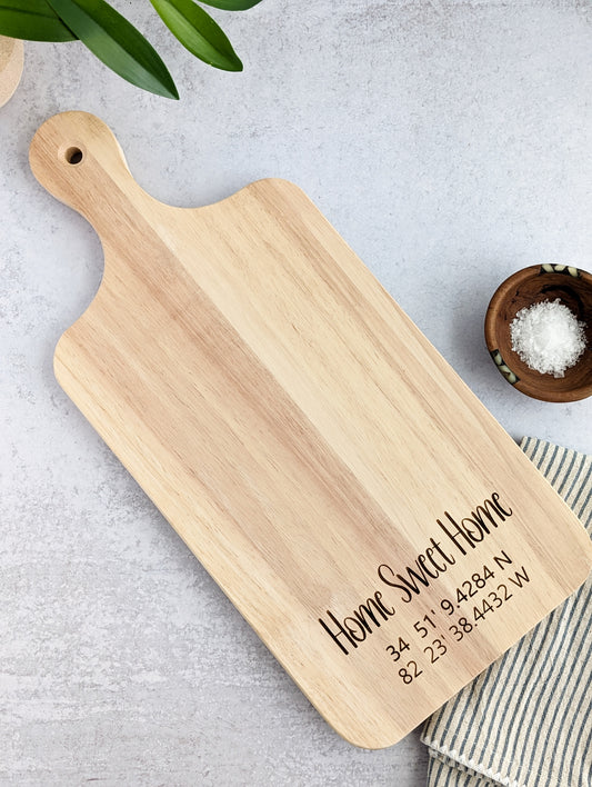 Home Sweet Home Charcuterie Board w/ Customized Coordinates