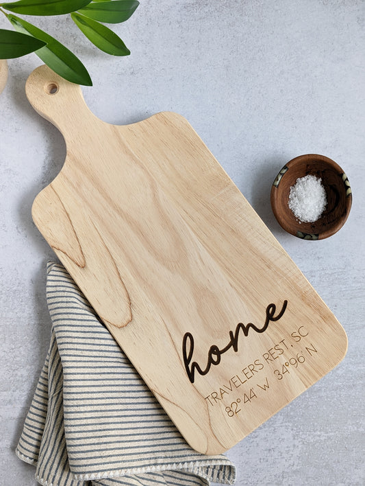 Personalized Home Coordinates Charcuterie Board