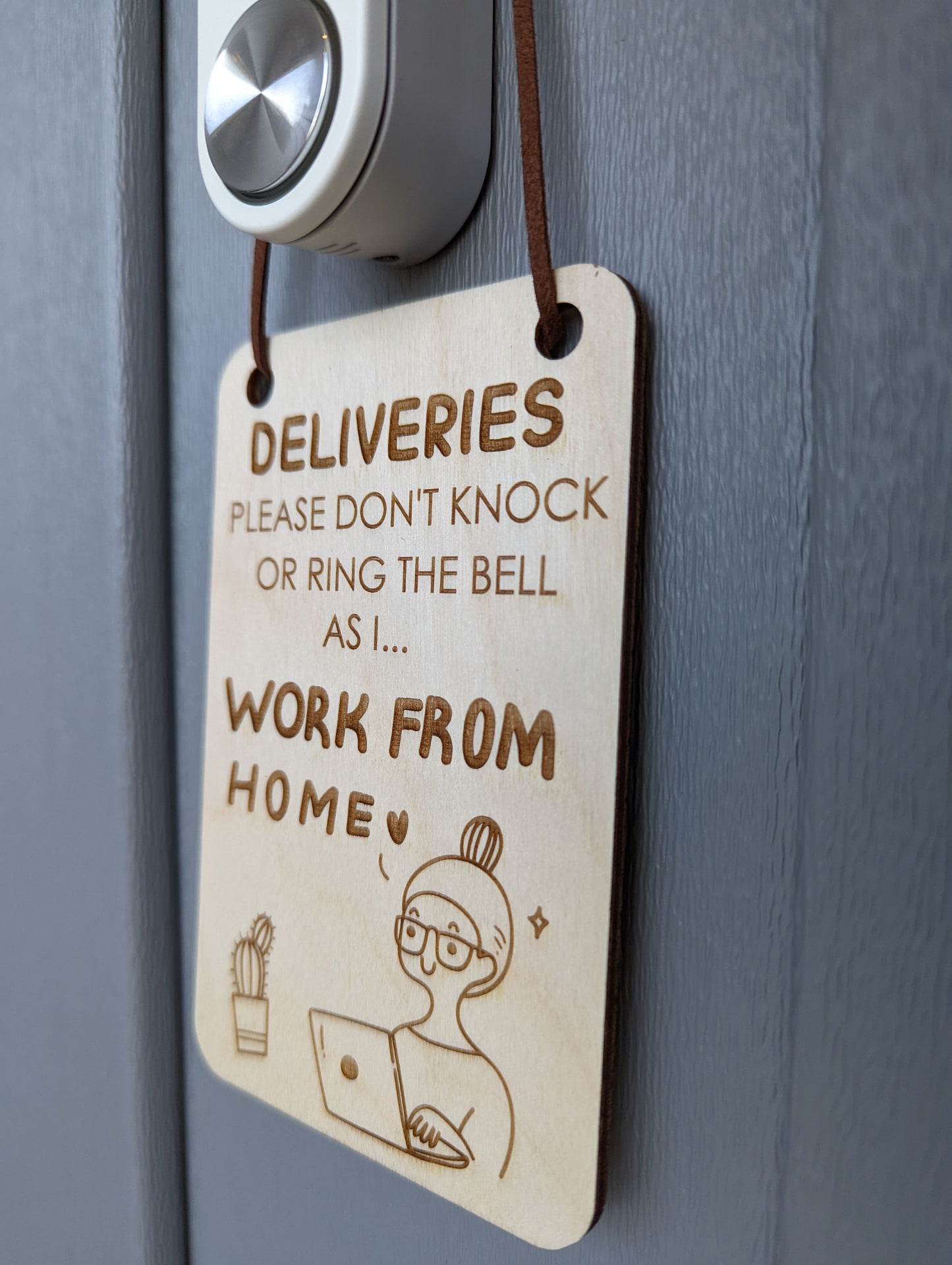 Work From Home Wooden Doorbell Tag