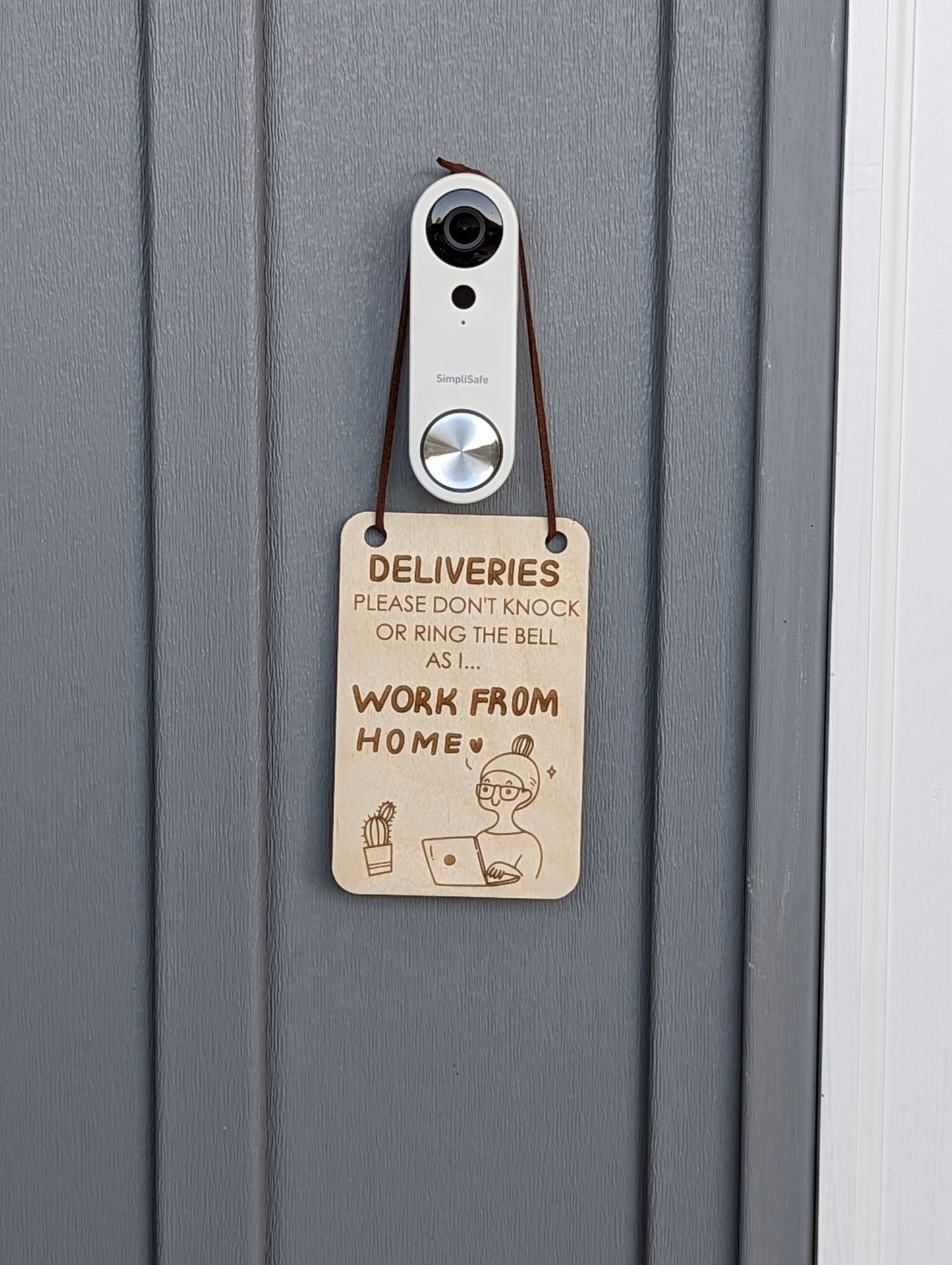 Work From Home Wooden Doorbell Tag